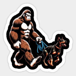 Bigfoot Walking Doberman Pinscher Dog Tee Triumph for Fans of Elegant Canines Sticker